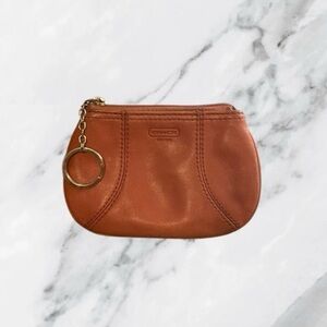COACH Vintage Pink Leather Mini Coin Pouch Key Ring Wallet